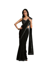 Thumbnail for Black Crepe Silk Sequence Embroidered & Stone Work With Sequence Work Jacket Saree With Stitched Blouse - Mohmanthan La Belle - Distacart