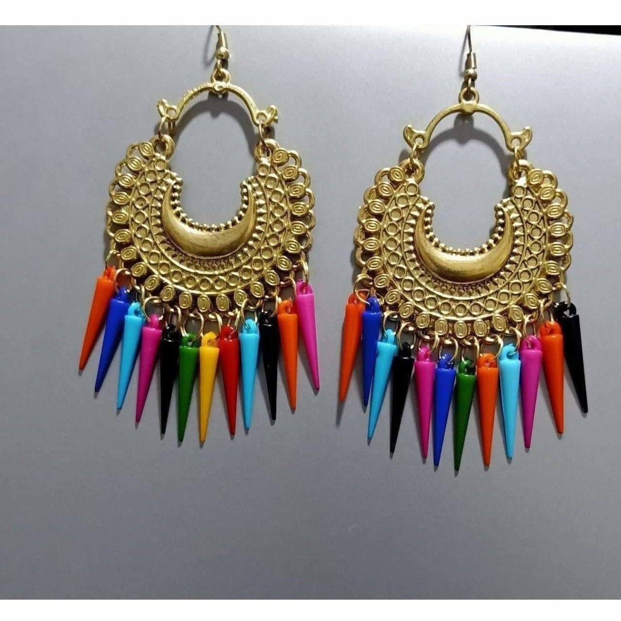 Beautiful Design On Gold Color Chandbali Brass Drops Earrings