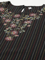 Thumbnail for Yufta Women Black Yoke Design Kantha Work Floral Kurta