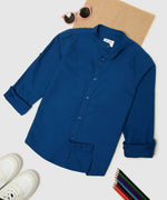 Thumbnail for Manet Boys Mandarin Collar Full Sleeves Solid Shirt -Blue - Distacart