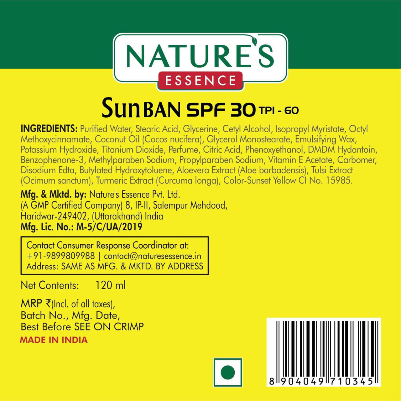 Nature’s Essence SunBan SPF 30 Sunscreen Lotion - Distacart
