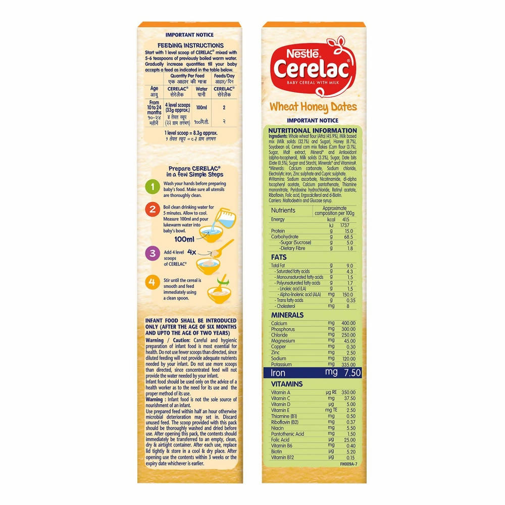 Nestle Cerelac Baby Cereal with Milk - Wheat Honey Dates - Distacart