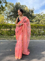 Thumbnail for Vamsee Peach Organza Saree - Distacart