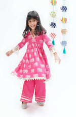 Thumbnail for Lil Drama Trunk Tales Girls Pink Kurta With Pant Set - Distacart