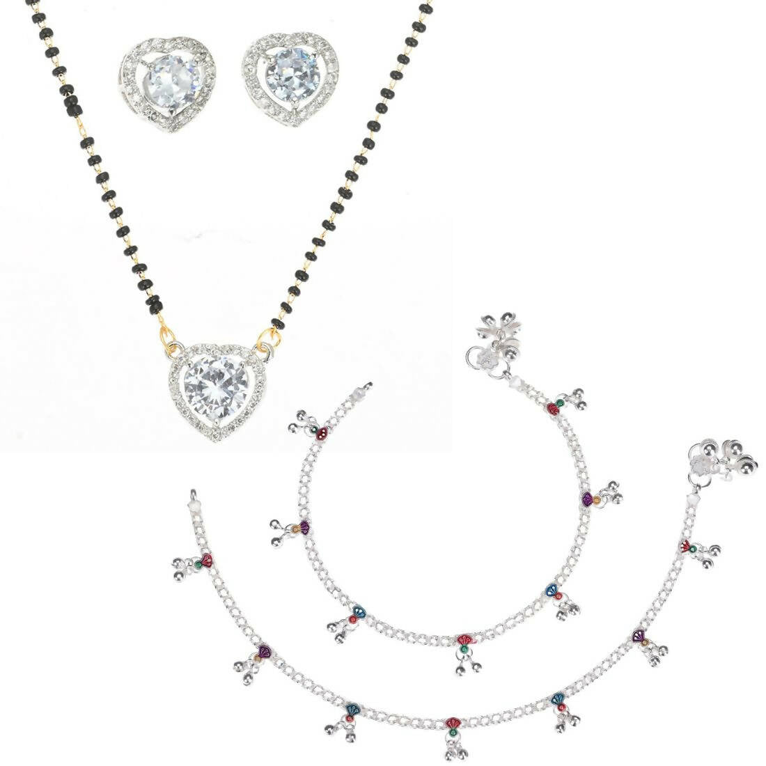 AanyaCentric Gold-plated Mangalsutra Pendant Earring Set & Silver Plated Anklet - Distacart