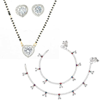 AanyaCentric Gold-plated Mangalsutra Pendant Earring Set & Silver Plated Anklet - Distacart