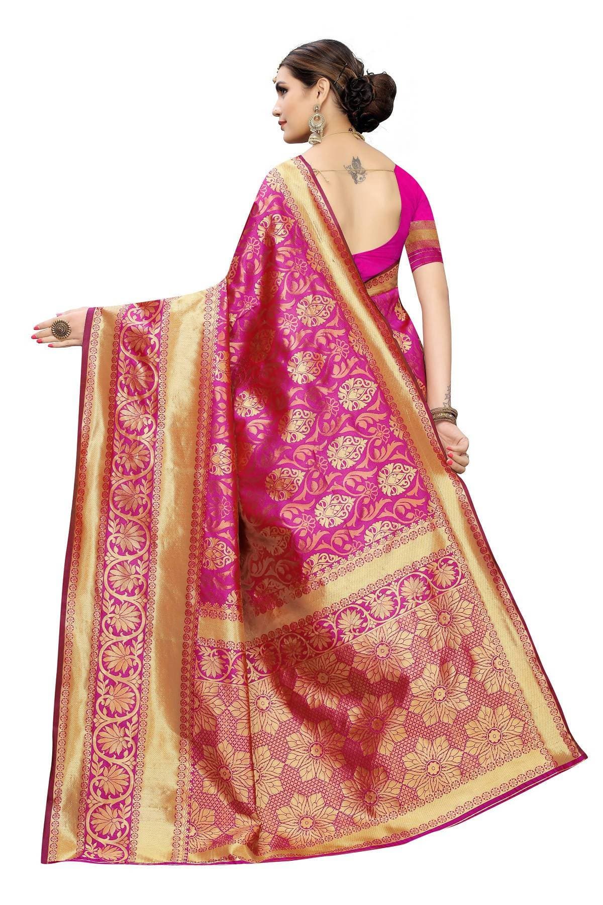 Vamika Banarasi Jaquard Pink Weaving Saree
