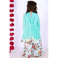 Thumbnail for Little Bansi Blue Color Floral print Kurta Frock with Floral Plazzo and Dupatta