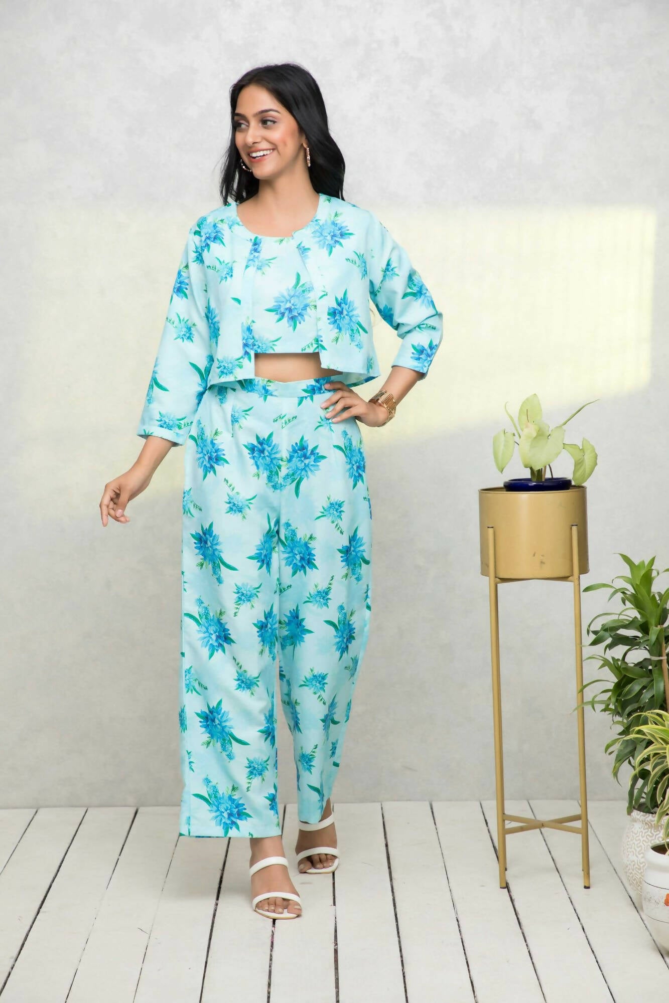 Myshka Women Blue Printed Pastels Co-Ords - Distacart