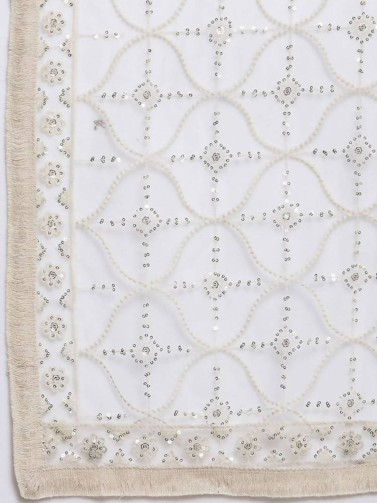 Myshka Women's Beautiful White Net Solid Casual Dupatta