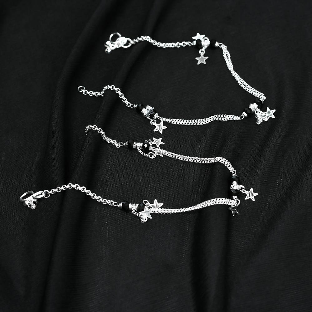 Tehzeeb Creations Silver Plated Anklets With Star Design