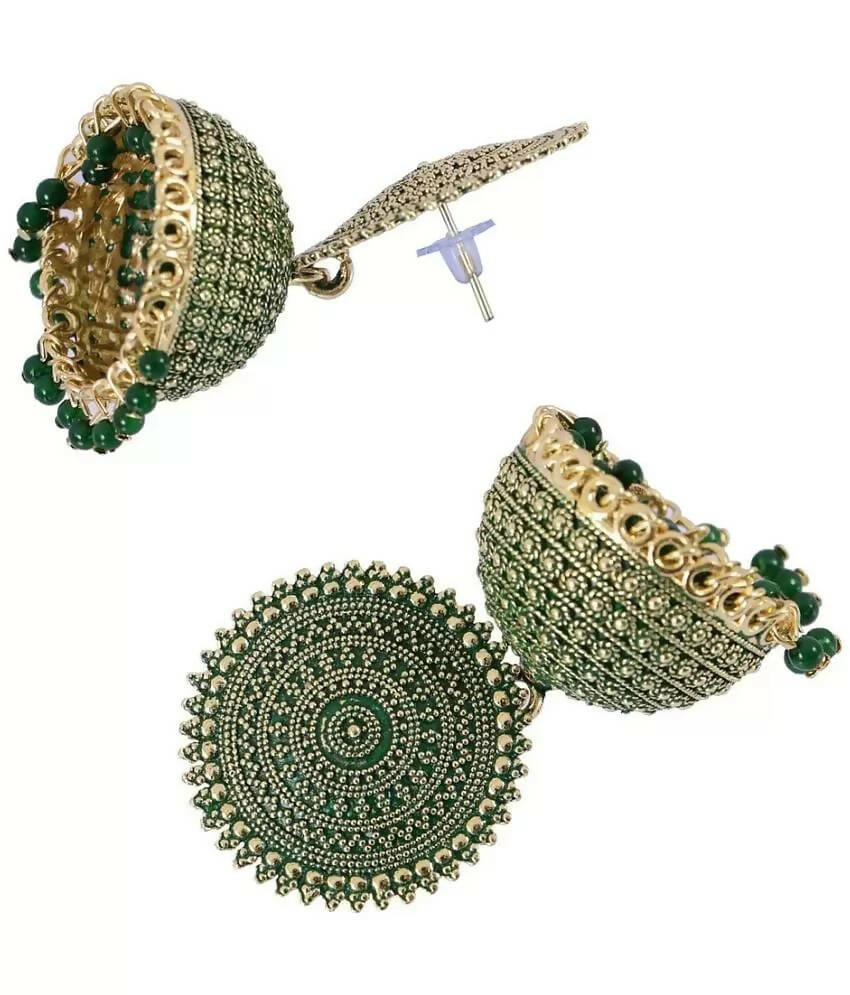 Mominos Fashion Joharkamal Gold-Plated Meenakari Jhumkas For Women & Girls (Green) - Distacart