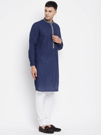Thumbnail for Even Apparels Blue Pure Cotton Men's Kurta With Contrast Collar And Placket - Distacart