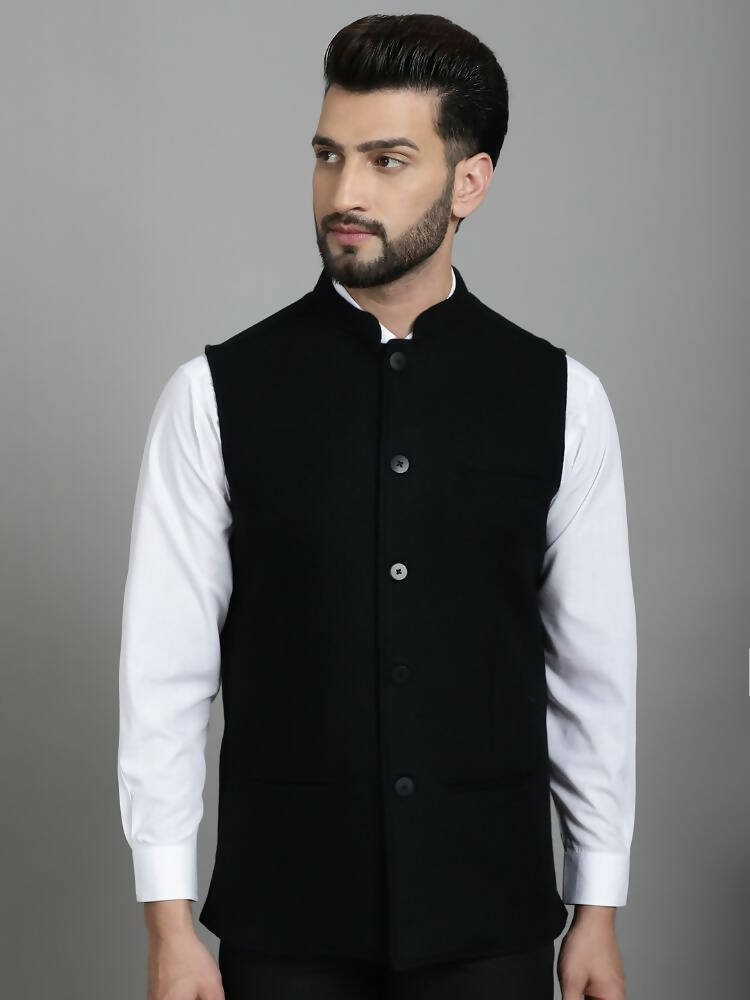 Even Apparels Nehru Jacket With Welt Pockets - Black - Distacart