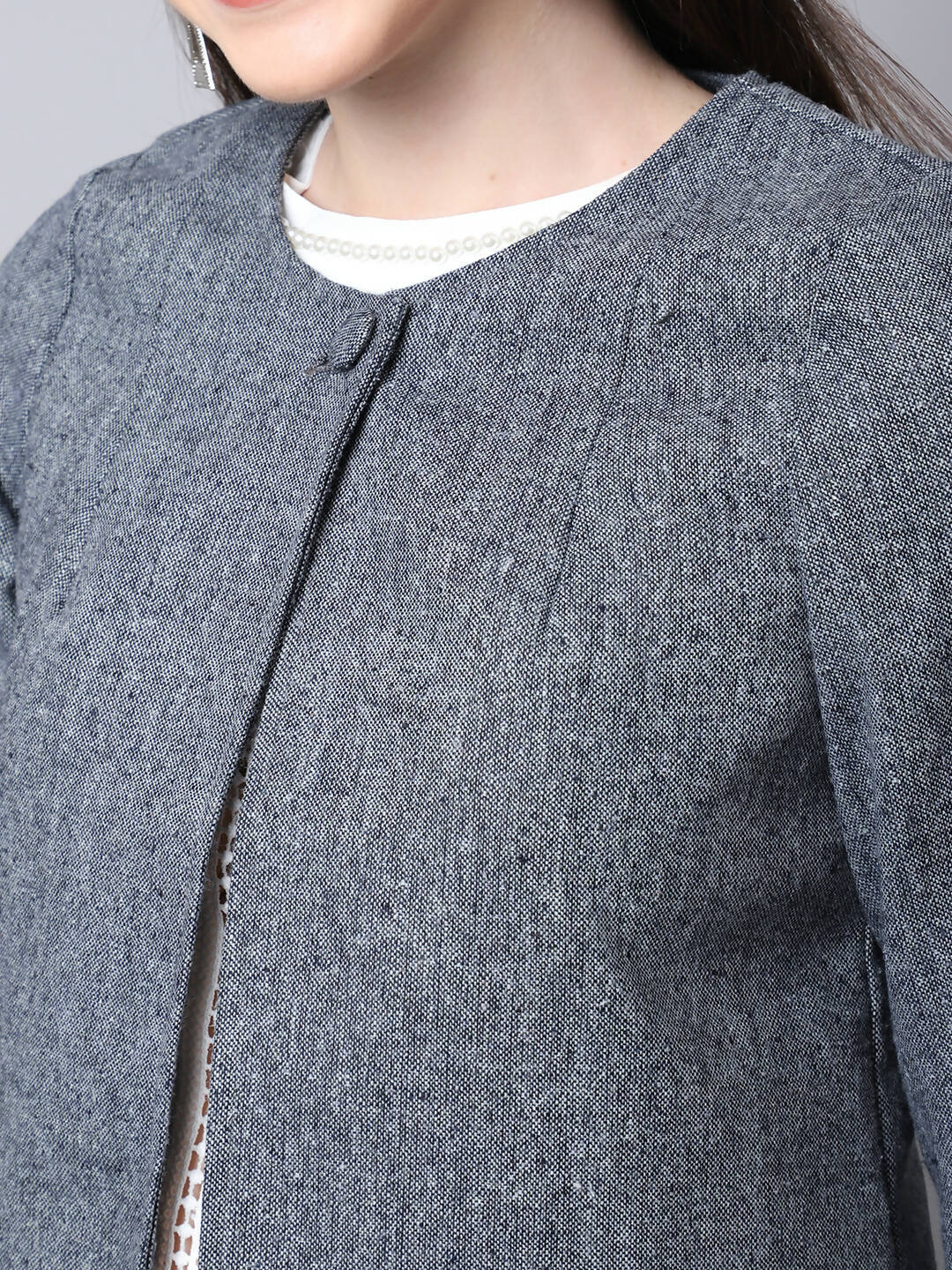 Even Apparels Grey Pure Wool Open Front Statement Jacket - Distacart