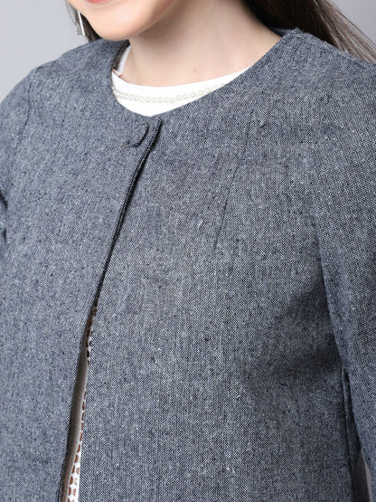 Even Apparels Grey Pure Wool Open Front Statement Jacket - Distacart