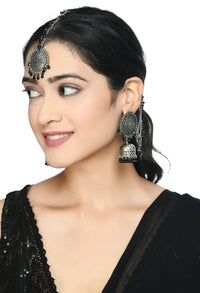 Thumbnail for Mominos Fashion Johar Kamal Bahubali Black Beads Earrings With Tikka - Distacart