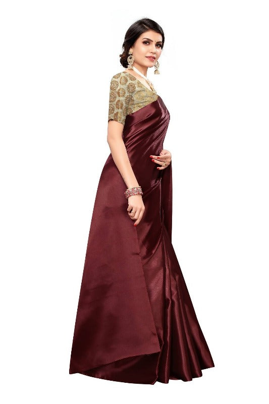  Maroon Satin Designer Saree (DUST MAROON)	