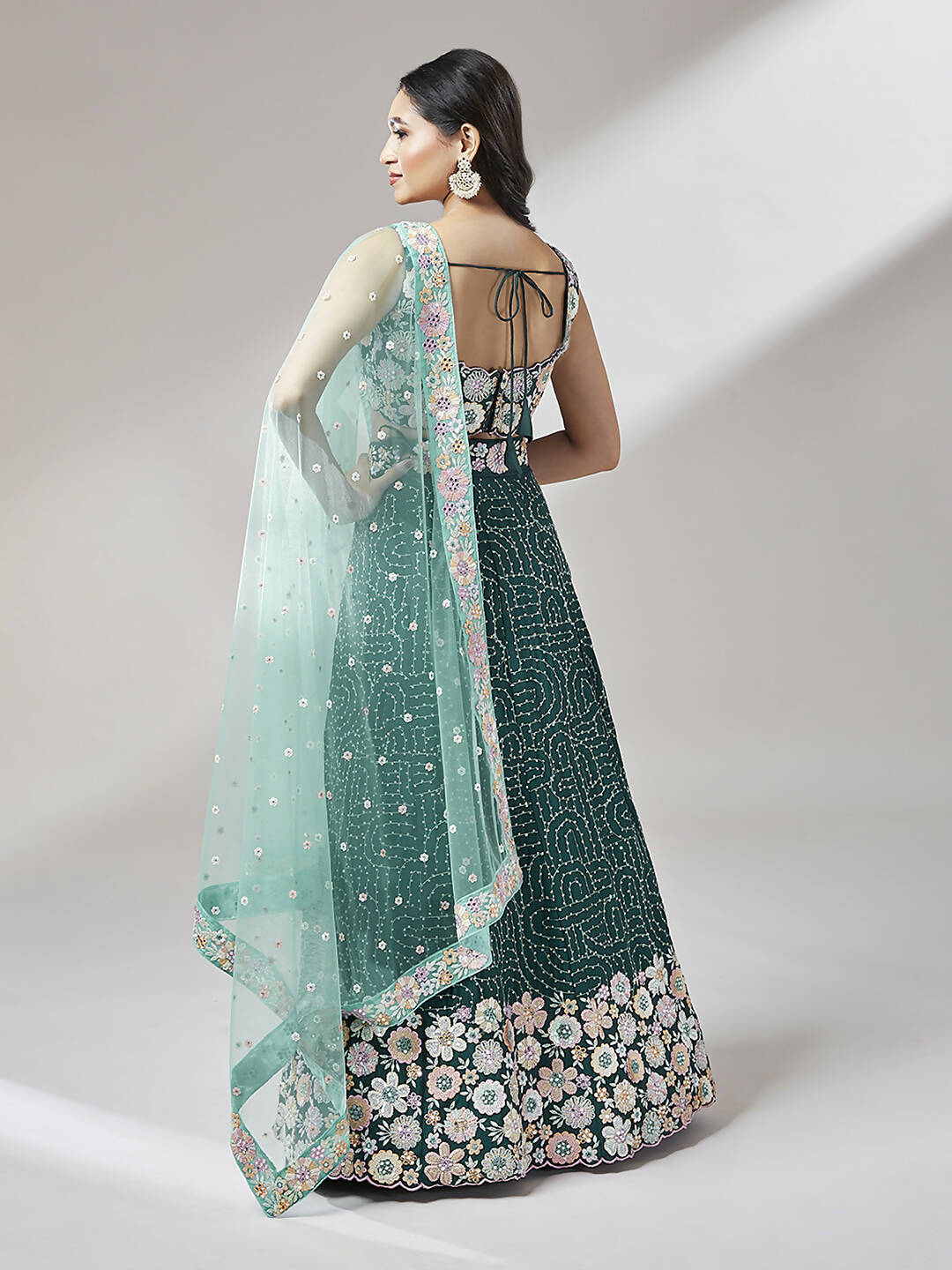 House of Panchhi Teal Georgette heavy Sequinse embroidery Lehenga choli & Dupatta - Distacart