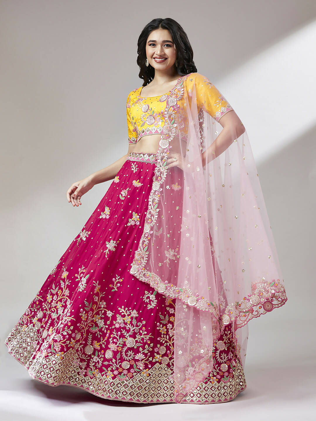 House of Panchhi Rose Pure Georgette Sequinse Work Lehenga & Blouse with Dupatta - Distacart