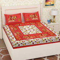 Thumbnail for Vamika Printed Cotton Red & Multicolor Beautiful Design Bedsheet With Pillow Covers (LEOC_HTHY_R) - Distacart