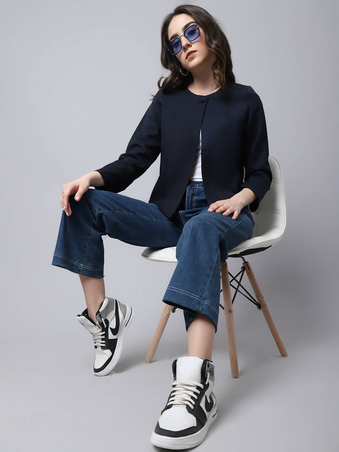 Even Apparels Navy Polywool Open Front Statement Women's Jacket - Distacart