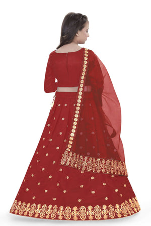 Dwiden Red Queen Tafetta Sattin Semi-Stitched Girl's Lehenga Choli - Distacart
