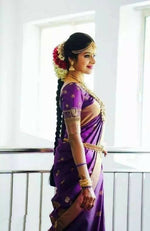 Thumbnail for DEIANA'S Beautiful Golden Jari with New Design Soft Lichi Silk Saree - Purple - Distacart