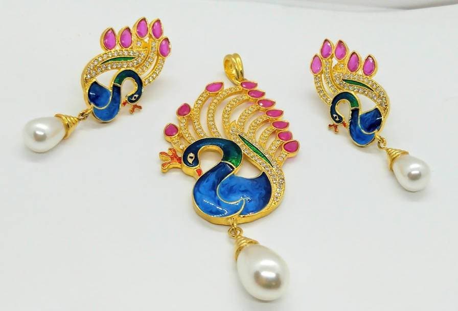 AD Ruby Peacock Pendant Set