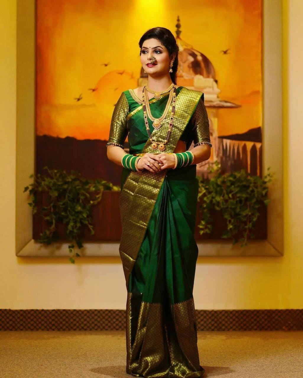 DEIANA'S Beautiful Golden Jari with New Design Soft Lichi Silk Saree - Green - Distacart
