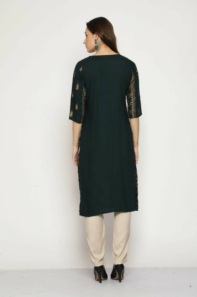 Maai Rayon Hand Printed Kurta Green - Distacart