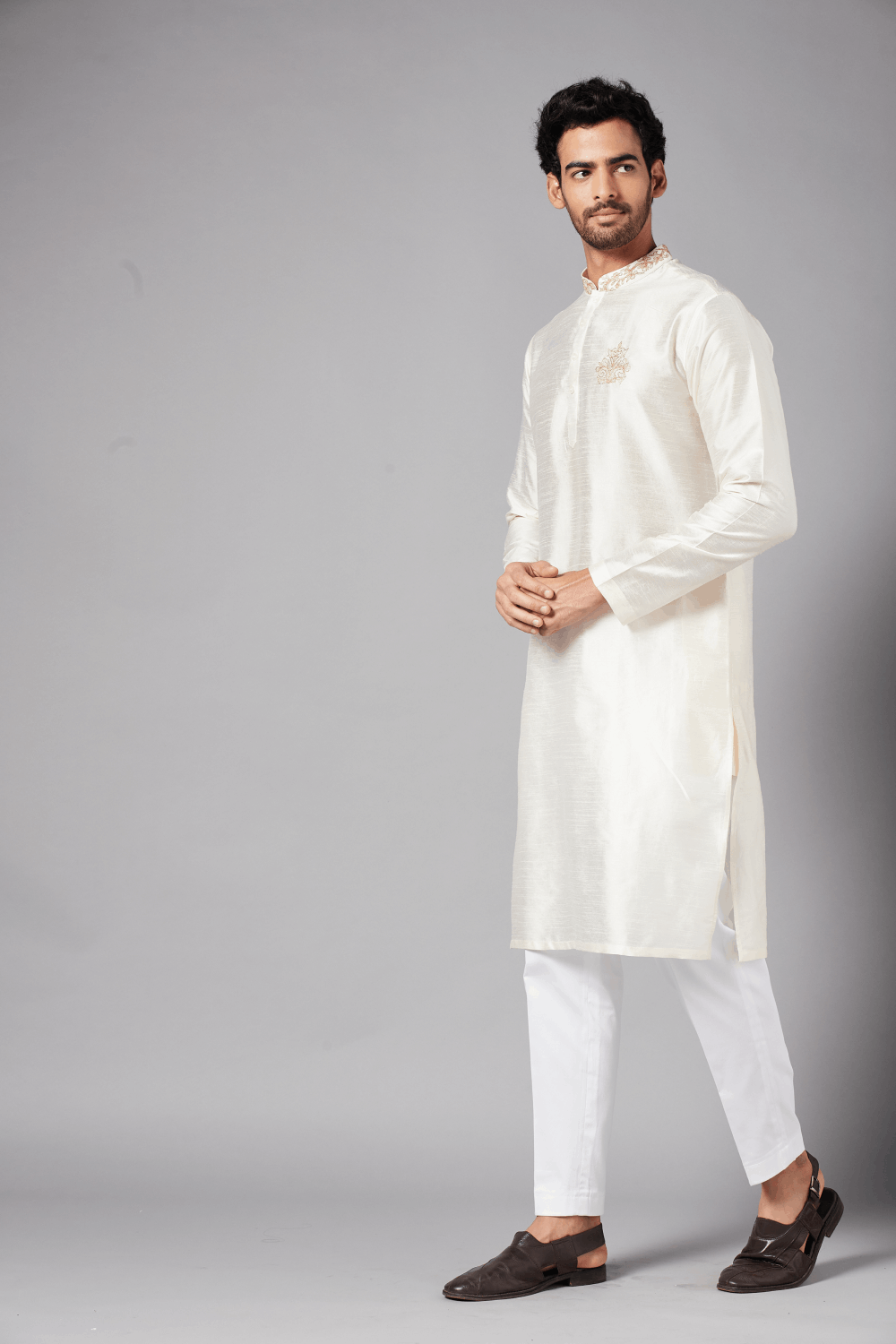Ecru Designer Men's kurta by Hilo Designs - Distacart