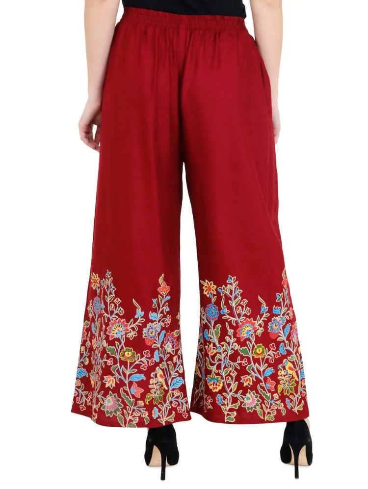 Mominos Fashion Maroon Floral Design Palazzo