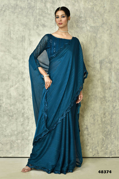 Blue Silk Stripe Saree With Blouse Piece - Purvi - Distacart