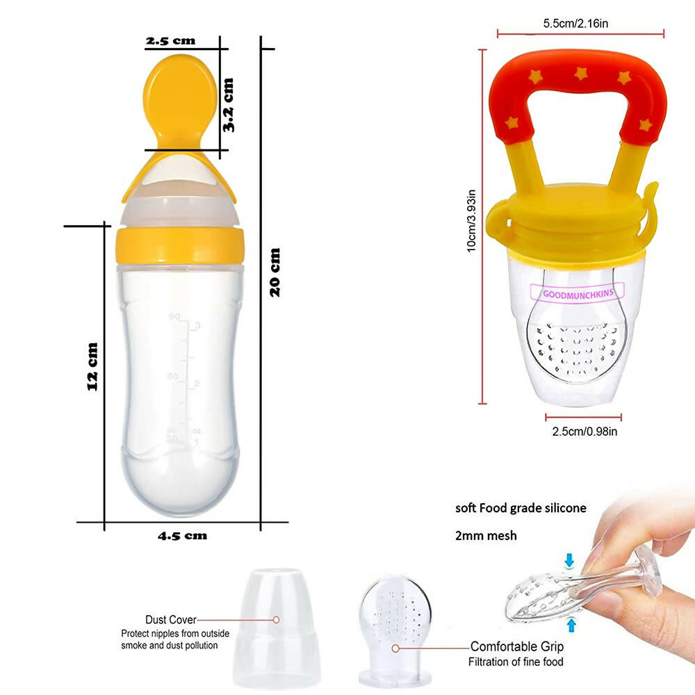 Goodmunchkins Silicone Spoon Food Feeder & Fruit Feeder for Toddlers Food Grade Silicone Bottle 90ml-Yellow - Distacart