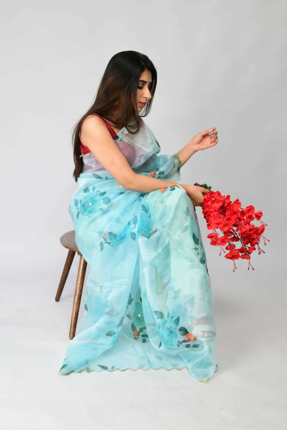 Vastrasky Sky Blue Organza Saree - Distacart