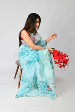 Thumbnail for Vastrasky Sky Blue Organza Saree - Distacart