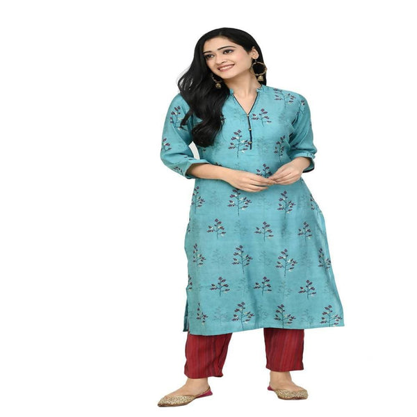 Lagi Women's Turquoise Blue Printed Straight Kurta & Pant (MC41A)