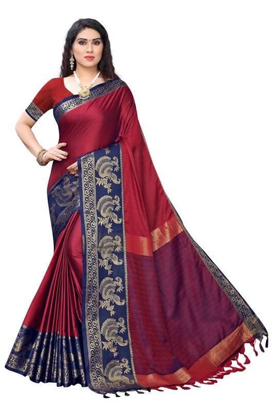 Vamika Banarasi Jacquard Weaving Red Saree (DHONI RED)