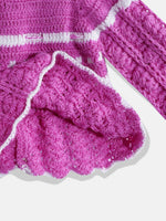 Thumbnail for Chutput Kids Woollen Hand Knitted Full Sleeves Self Design Hood Detail Dress - Purple - Distacart