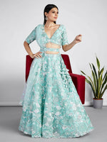 Thumbnail for House of Panchhi Turquoise Blue Organza Sequins, Zarkan And Thread Embroidery Lehenga Choli & Dupatta - Distacart