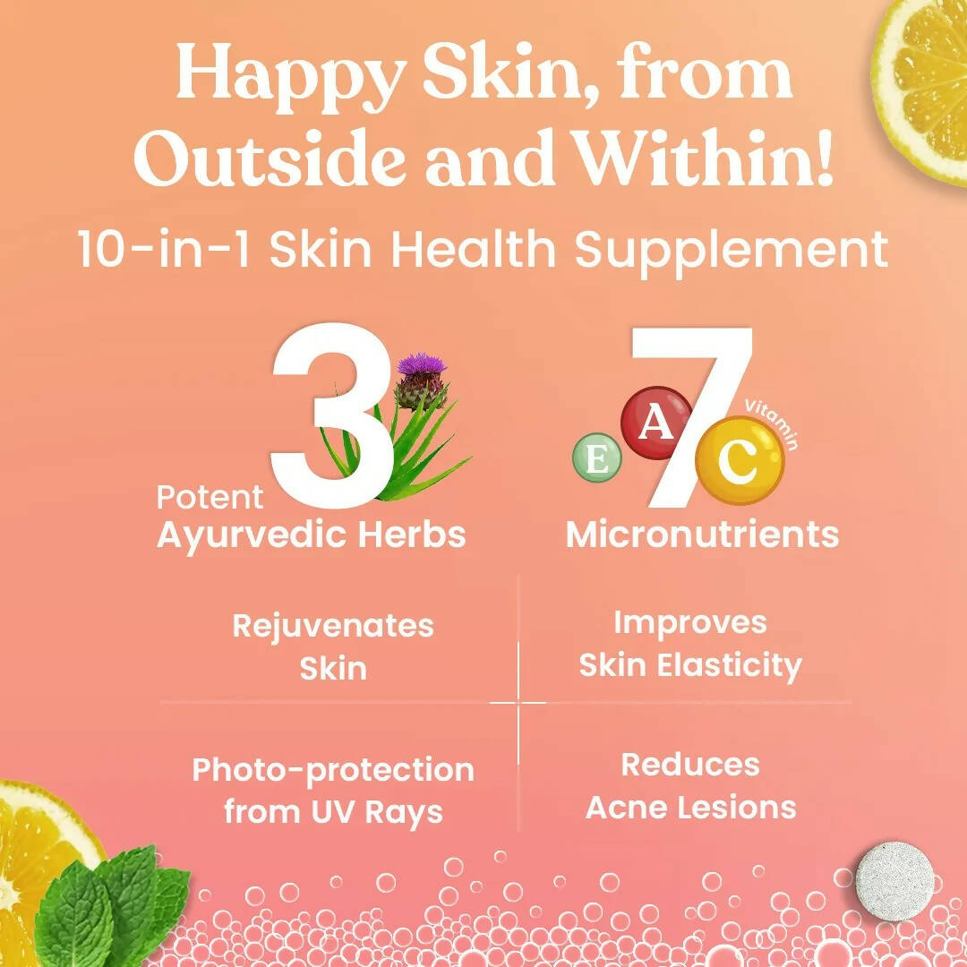 Kapiva Ayurveda Radiance Fizz Happy Skin Effervescent Tablets - Minty Lemon - Distacart