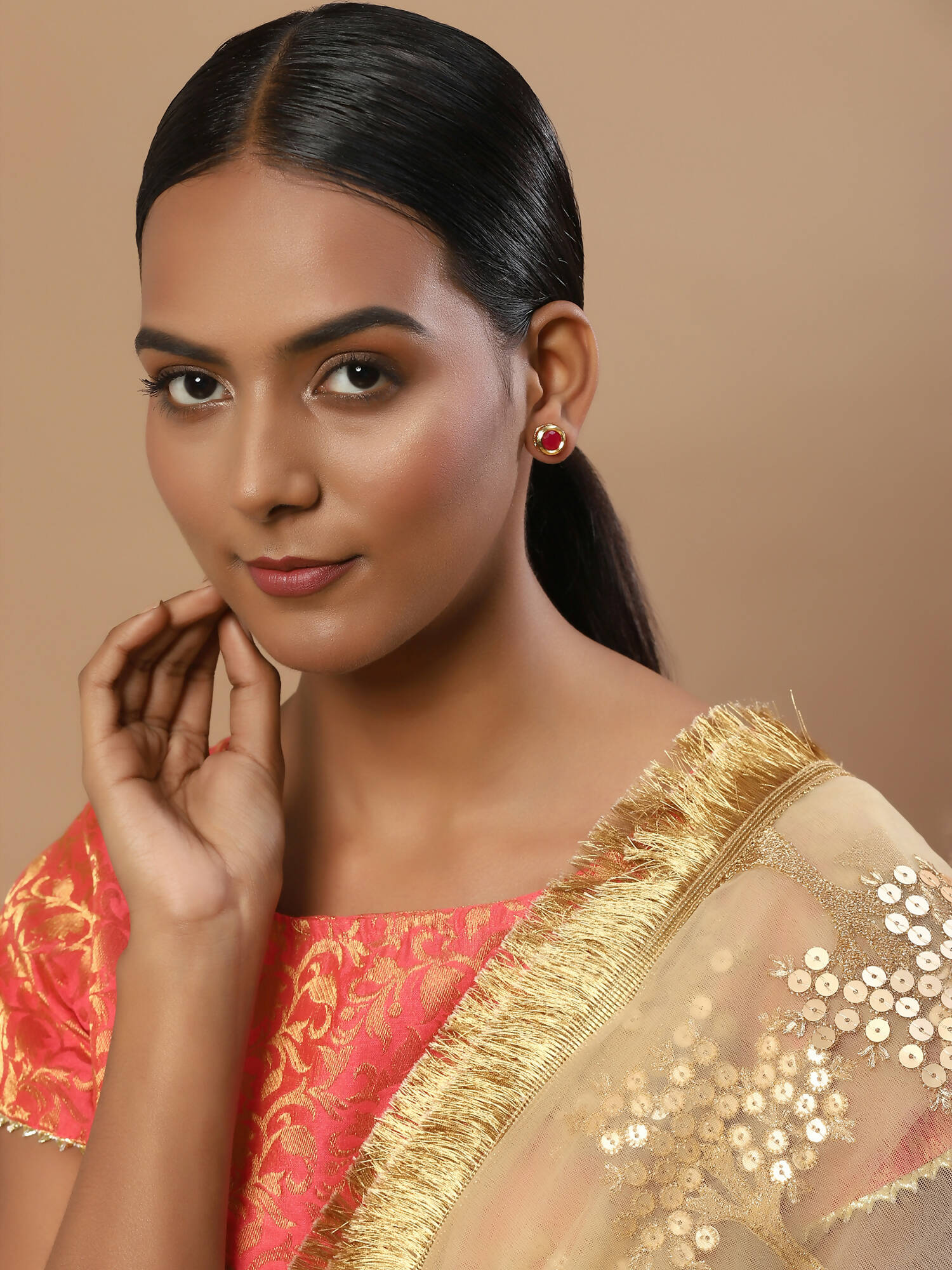 Maroon Circular Studs Earrings - Ruby Raang - Distacart