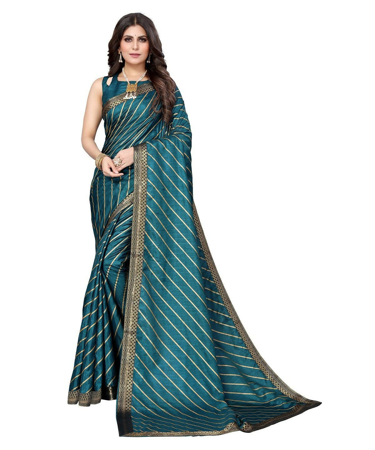 Vamika Dola Silk Rama Green Lace Border Bollywood Style Saree (SUCHI RAMA) - Distacart