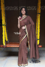 Thumbnail for Very Much Indian Saadgi Pure Cotton Handloom Sarees - Brown - Distacart