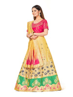 Thumbnail for Mimosa Women's Semi-Stitched Art Silk Yellow Lehenga Choli with Dupatta - Distacart