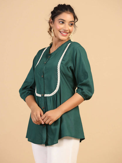 Womens Green Rayon Solid Top - Keeva - Distacart