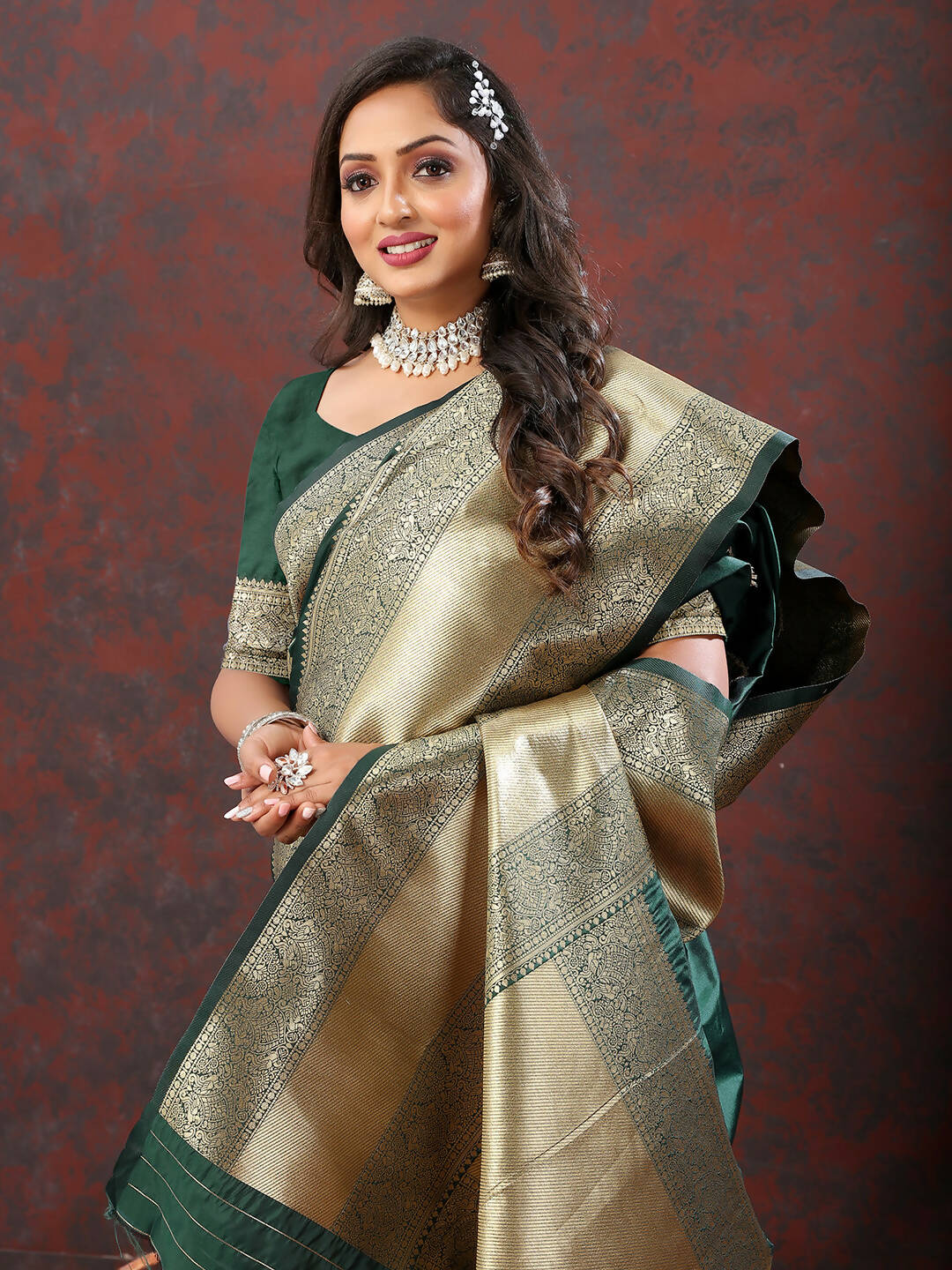 Lorenvalley Fashion Green Soft Silk Woven Design Gold Zari Weaving Saree - Distacart
