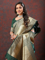 Thumbnail for Lorenvalley Fashion Green Soft Silk Woven Design Gold Zari Weaving Saree - Distacart