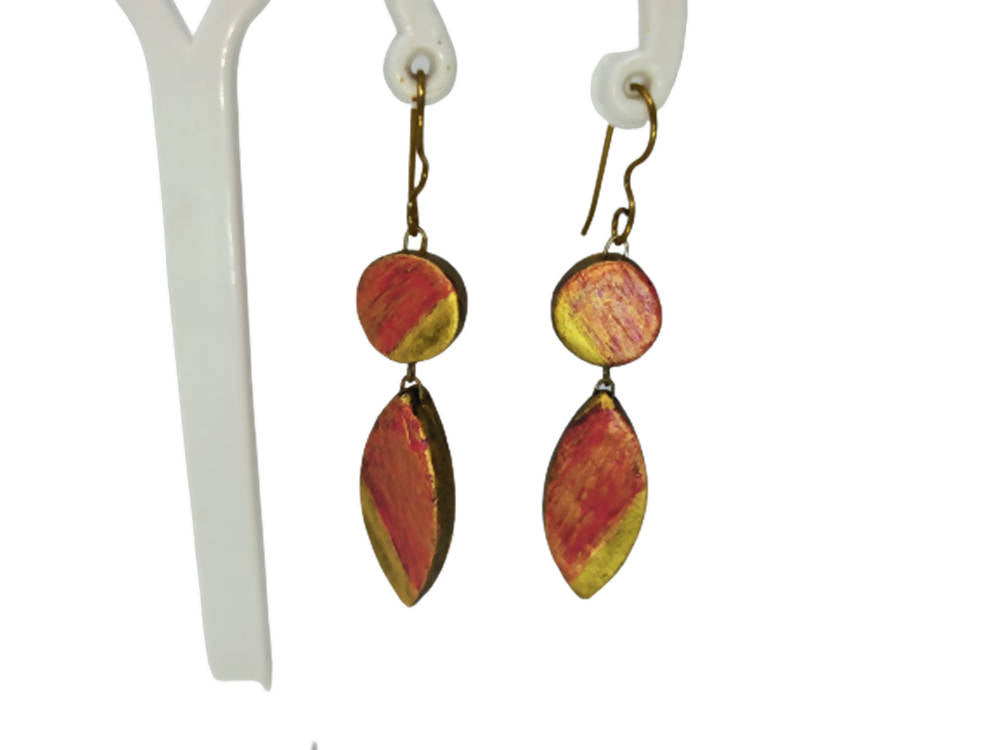 Terracotta Golden Pink Ear Hangings